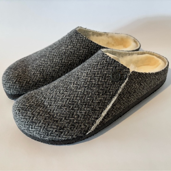 NIB Birkenstock Zermatt River Herringbone Gray Shearling-lined Slippers - Picture 4 of 6